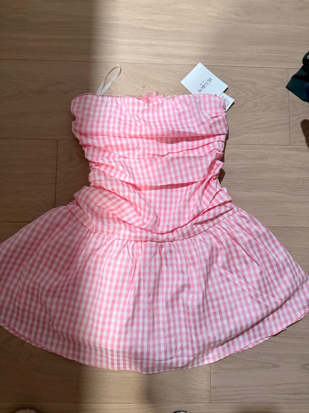 Runaway Pink Gingham Strapless Sundress